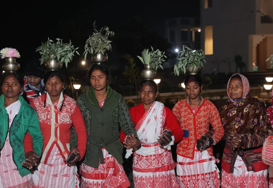 Traditional Dhamasa cultural dancers in Purulia