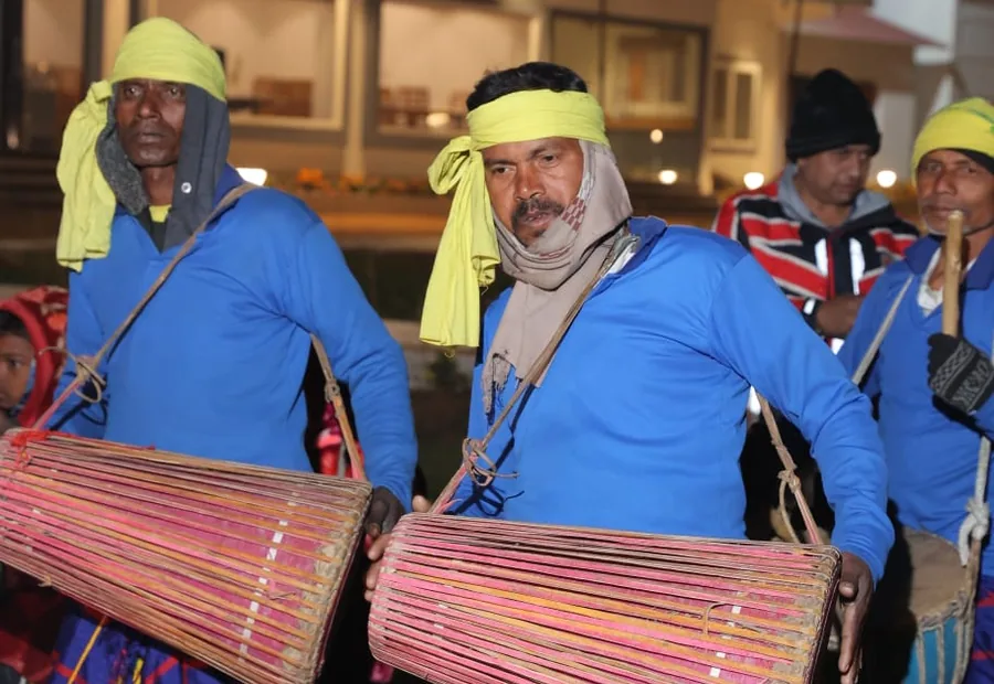 Dhamasa musicians performing in Purulia